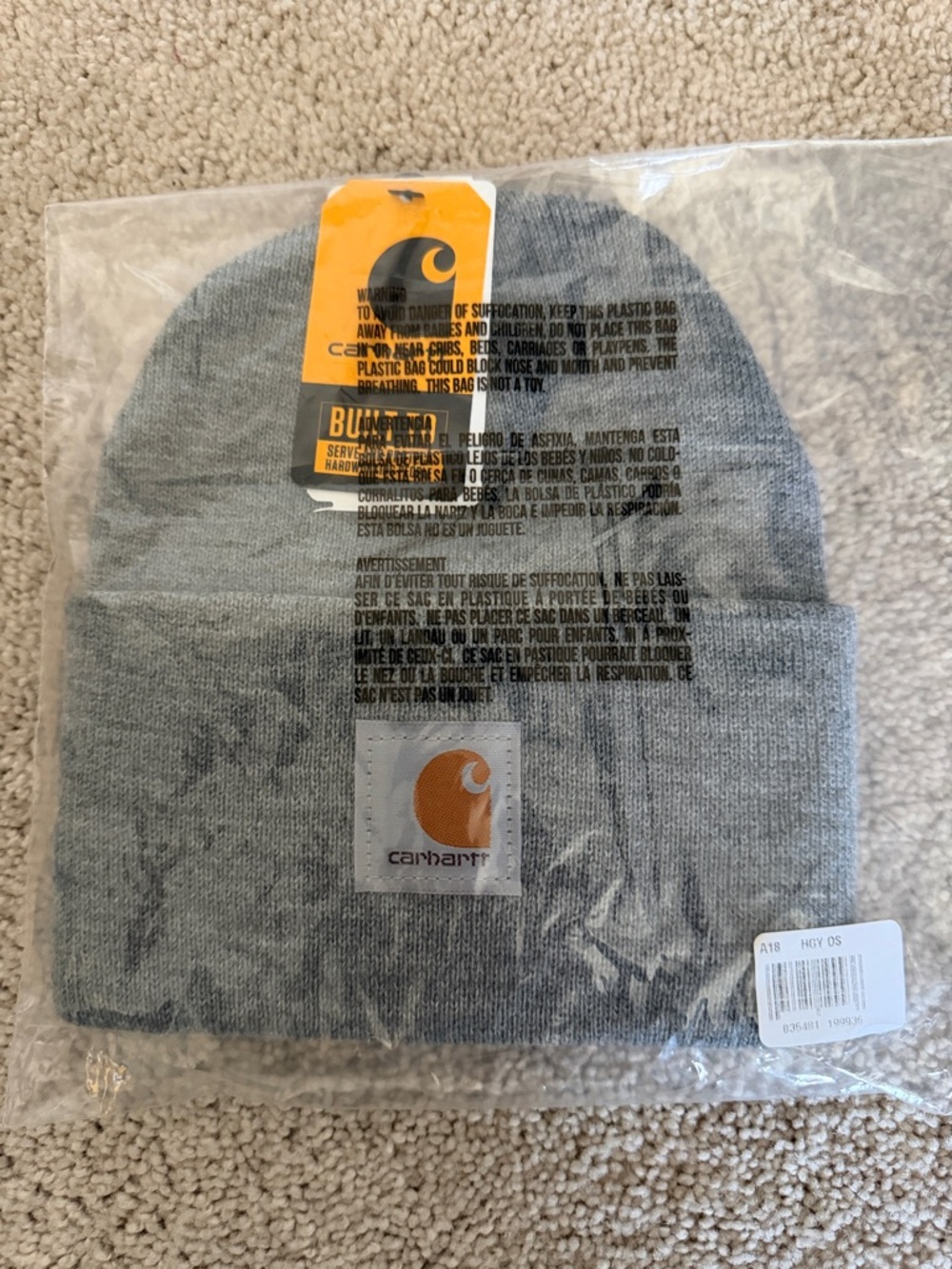 Carhartt Cuffed Knit Beanie - Gray with Logo Patch